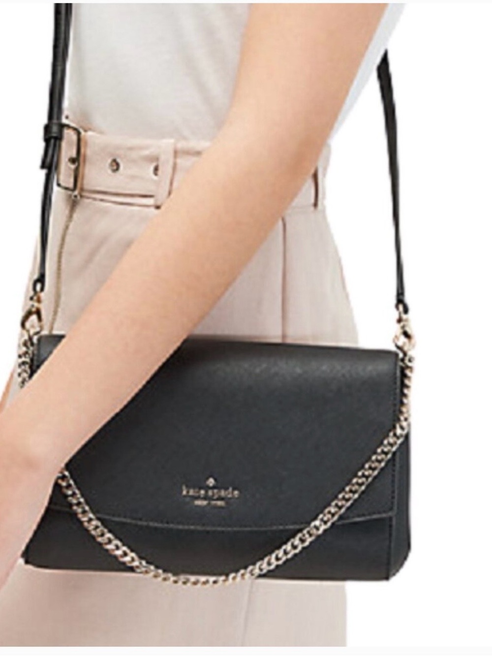 kate spade Black Saffiano Leather Crossbody with Gold Chain